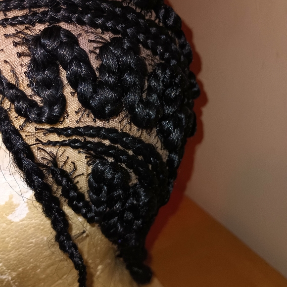 Handmade Black Long Braided Wig with Beads - Picture 5 of 11